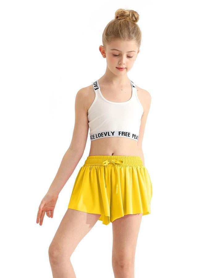 EQSJIU Girls Flowy Shorts,Youth/Toddler Butterfly Bright Yellow Shorts with Spandex Liner 2-in-1 for Running,Sports,Athletic,Fitness,Tennis 12-13 Years - Image 1